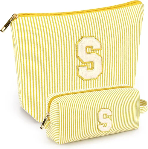 Miniatura 70 de 2 piezas de bolsas de maquillaje iniciales para mujeres: bolsa de cosméticos para viaje y artículos de tocador - Regalos de cumpleaños para niñas