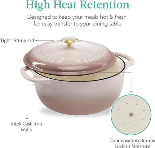 Miniatura 5 de Best Choice Products Horno holandés redondo de hierro fundido esmaltado de 6 cuartos de galón, estilo familiar, utensilios de cocina presazonados