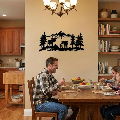 Miniatura 5 de Arte de pared de metal, arte de alce, arte de pared natural, decoración de árbol, decoración de pared para el hogar y sala de estar