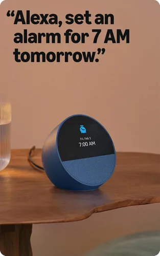 Miniatura 6 de Amazon Echo Spot: ideal para mesitas de noche, oficinas y cocinas, incluye despertador inteligente con Alexa (negro)