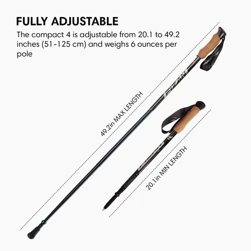 Miniatura 4 de Fizan 4 bastones de trekking compactos: ultraligeros de 6.0 onzas, para mochileros, bastones de senderismo, ajustables, plegables, ajuste