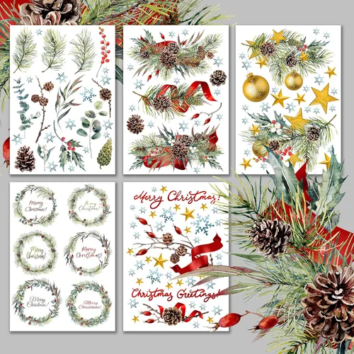 Decoupage - Paquete de papel (15 hojas de 8 x 11 pulgadas) para árbol de Navidad, corona de ramas de árbol de Navidad, composición de corona de