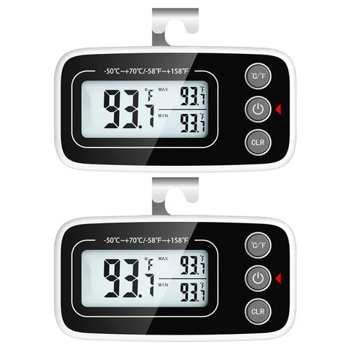 Termómetro digital para refrigerador, 2 unidades, termómetro para nevera, congelador con pantalla LCD grande, incluye soporte, placa trasera