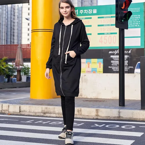 Miniatura 3 de Chaqueta tipo sudadera larga con cremallera y capucha, estilo casual para mujer, sudadera con bolsillos de gran tamaño y moderna