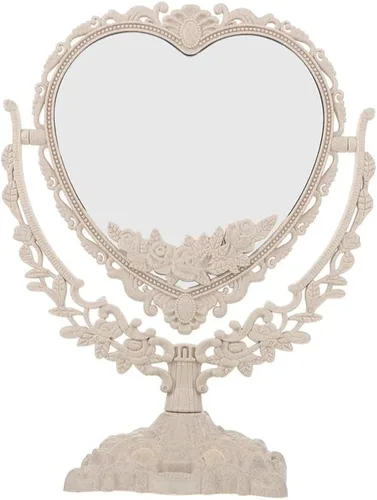 Espejo de maquillaje en forma de corazón, estilo europeo vintage, acrílico, cosmético de un solo lado, giratorio de 360 grados, herramientas de