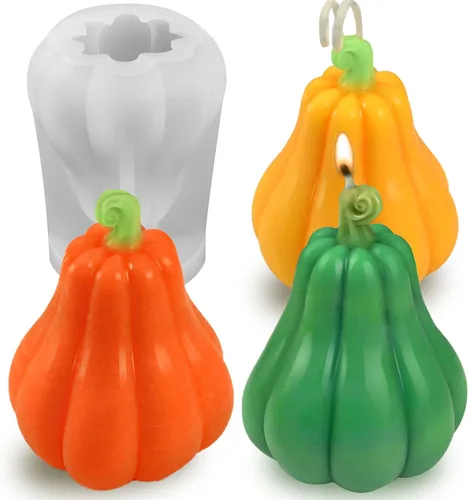 Miniatura 10 de 2 moldes de velas de calabaza para hacer velas, juego de moldes de silicona grandes y pequeños de Halloween para velas, cera de jabón, yeso, resina