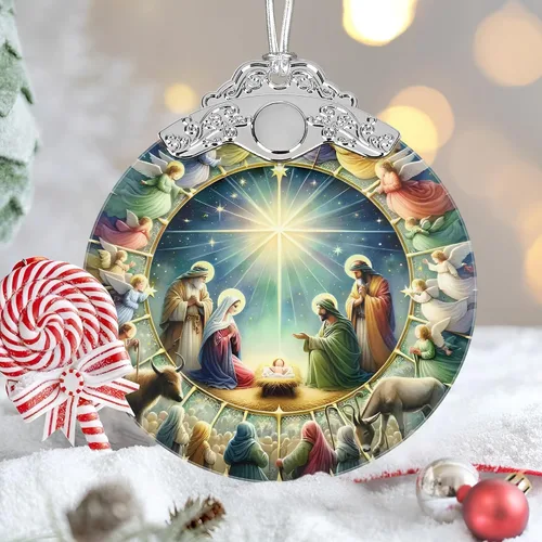 Miniatura 4 de Adorno de Navidad de natividad, decoración de Navidad de vitrales de 3 pulgadas, adornos de natividad para árbol de Navidad, regalos cristianos
