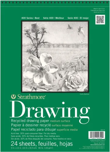 Strathmore Bloc de papel de dibujo reciclado encuadernado con alambre 9 x 12 pulgadas - 80 libras, 24 hojas -62443900