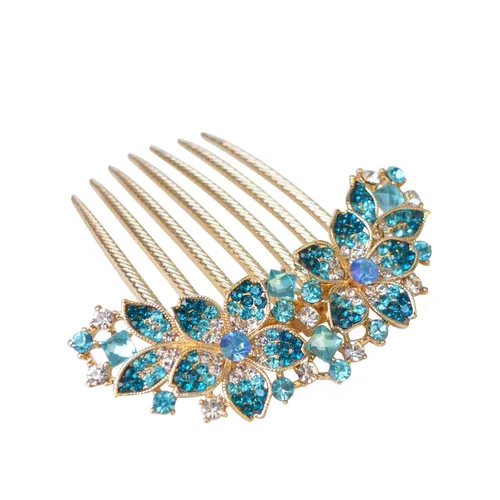 Miniatura 3 de Horquilla de mujer con diamantes de imitación y flores, también perfecta como regalo del Día de la Madre para mamá (Azul)