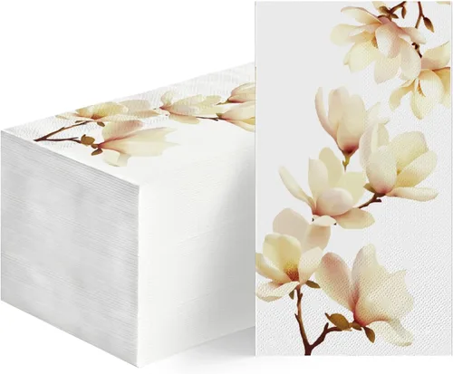 Horaldaily 100 servilletas decorativas de papel desechables para invitados, toalla de mano Magnolia Grandiflora para fiesta, almuerzo, cena, cocina,