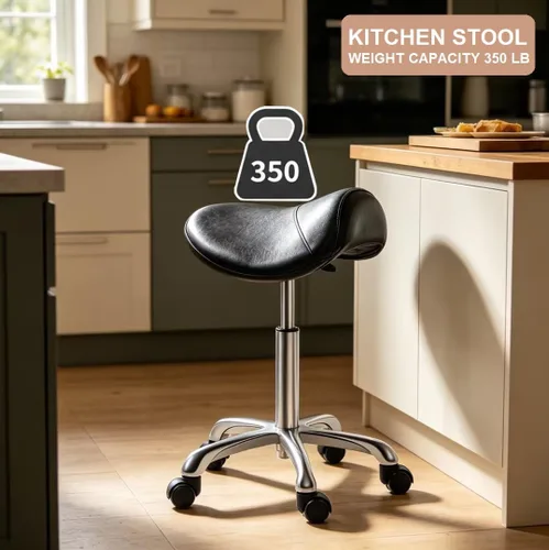 Miniatura 9 de Kaleurrier Taburete con ruedas para sillas de escritorio giratorias de cocina de salón Asiento de sillín; capacidad de peso de 350 libras; altura