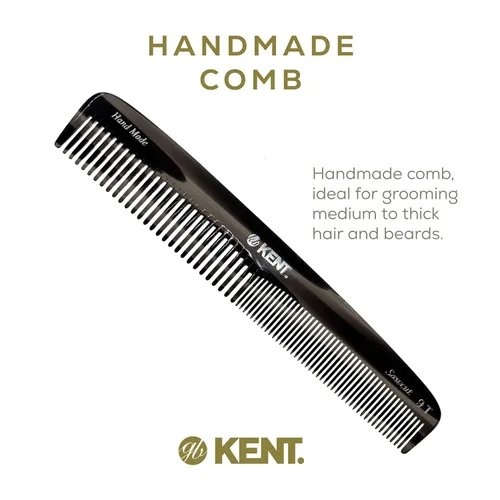 Miniatura 3 de Kent 9T - Peine desenredante de dientes finos de grafito negro y dientes anchos, peine grande hecho a mano para cabello húmedo y aseo duradero