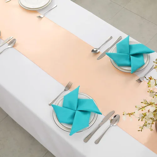 Miniatura 4 de Horbaunal - Juego de 12 caminos de mesa de satén color melocotón de 12 x 108 pulgadas, caminos de mesa suaves para bodas, banquetes y fiestas