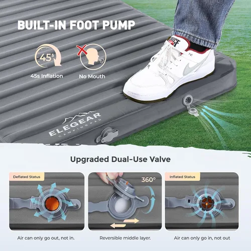 Miniatura 6 de Elegear - Almohadilla de dormir de aire y espuma para acampar, almohadilla de colchón de camping HexaFoam con bomba de pie incorporada, almohadilla