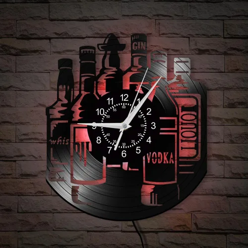Reloj de pared decorativo de licor de 12 pulgadas, 7 colores cambiantes, whisky, vodka, gin, botella de vino, reloj de pared para beber, reloj de