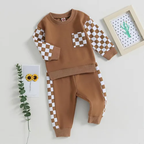 Miniatura 142 de Ropa de bebé niño 3 6 9 12 18 24M 3T Conjunto de pantalones con capucha patchwork sudadera con capucha pantalones de rayas traje de otoño invierno