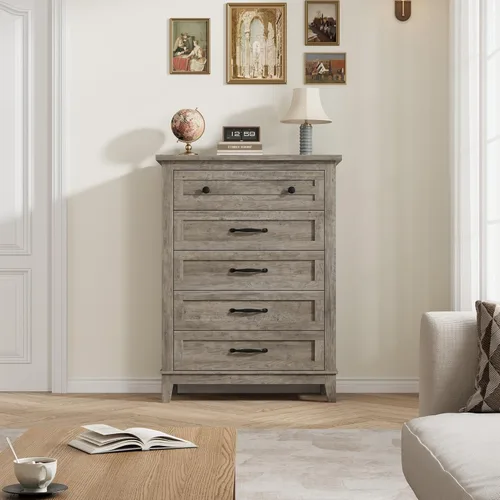 Miniatura 3 de GarveeHome Cómoda de 5 cajones verticales de 41.3 pulgadas de alto con gran almacenamiento, cómoda de madera independiente para dormitorio, sala