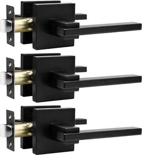 Miniatura 38 de Orger Paquete de 1 manija de puerta de paso negra para pasillo y armario, juego de manijas sin bloqueo, roseta cuadrada sin llave, reversible