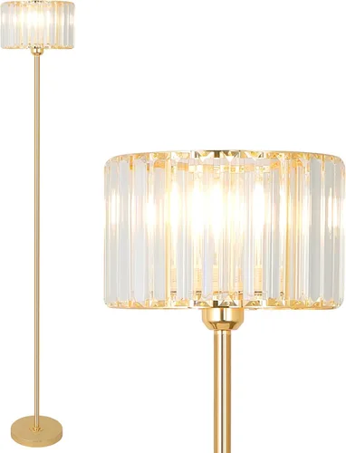Lámpara de pie dorada HMVPL para sala de estar, lámpara de pie moderna con pantalla de cristal K9, lámpara de pie de latón con interruptor de