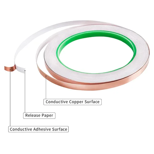 Miniatura 2 de Cinta de lámina de cobre [4 paquetes] (5mm, 6mm, 8mm, 10mm) X 20.12 metros con adhesivo conductivo doble para guitarra, reparaciones eléctricas