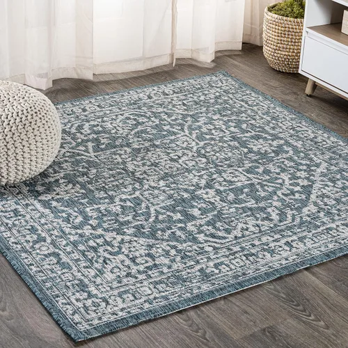 Miniatura 12 de JONATHAN Y Boho Medallion - Alfombra para interiores y exteriores, 3 x 5 pies, color verde azulado/gris, tejido texturizado Malta, para patio