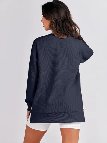 Miniatura 5 de ANRABESS - Sudadera de gran tamaño para mujer, cuello redondo, manga larga, tipo túnica, con cremallera lateral, sudadera con capucha, suéter