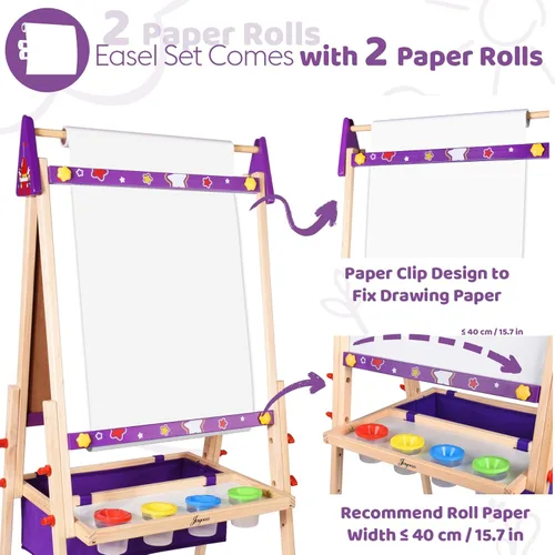 Miniatura 4 de Joyooss Caballete de Arte para Niños, Caballete para Niños Pequeños, Caballete de Madera Ajustable de Pie para Niños Pequeños, Pizarra Blanca