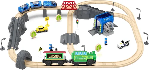 Miniatura 2 de Juego de locomotora de tren operado por batería para pistas de tren de madera, vehículos de tren de motor potente, trenes eléctricos con control