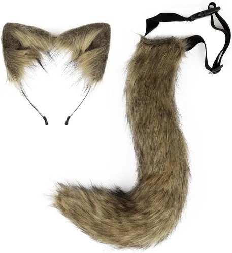 Miniatura 12 de Diadema de orejas de gato, juego de cola de zorro de lobo, hecho a mano, disfraz de animal para cosplay, tocado de piel sintética, accesorios