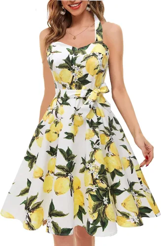 Miniatura 2 de Topdress - Vestido Audrey clásico de cóctel para mujer, estilo retro de los años 1950, diseño con lunares y cuello halter