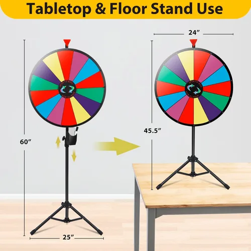 Miniatura 3 de JupiterForce Rueda de premio resistente de 24 pulgadas con soporte de suelo, 14 ranuras de color ruleta de mesa para carnaval, juego de la fortuna
