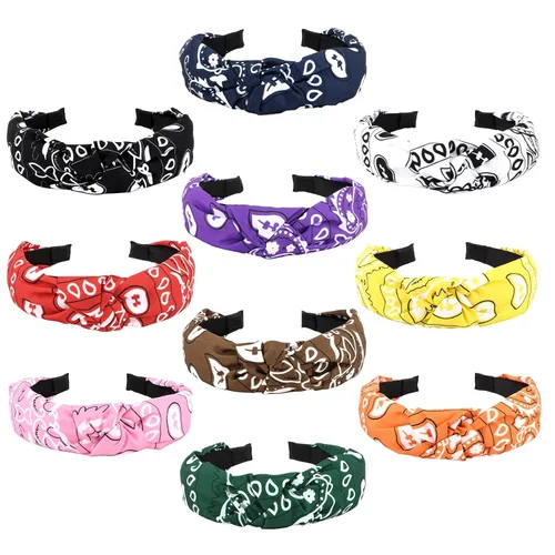 Jaciya 10 Pack Paisley Bandana Knotted Headbands Turban Style Hair Bands | Non-Slip Retro Head Wraps for Adult Women Casual Daily Outfit & Streetwear