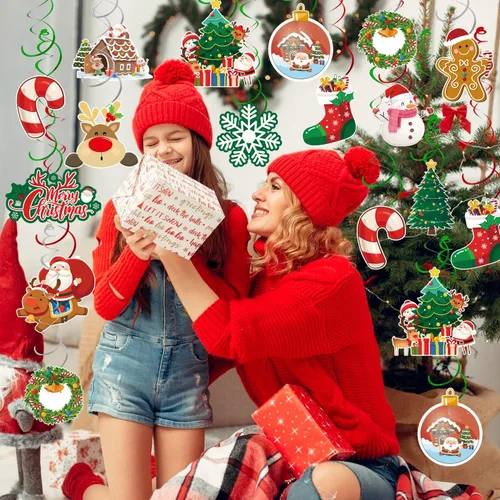 Miniatura 4 de 61 piezas de remolinos colgantes de Navidad, decoraciones colgantes de Navidad, muñeco de nieve y alce para decoraciones de fiesta de Navidad