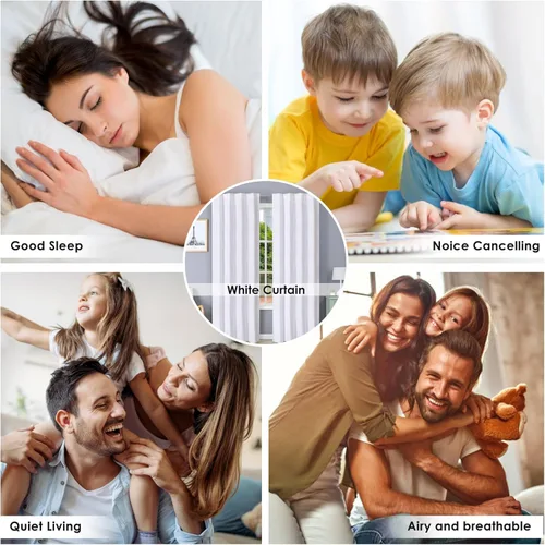 Miniatura 5 de Bedding Craft Juego de 2 paneles de cortina con trabillas de algodón blanco para ventana de baño, 50 x 108 pulgadas, estilo moderno de granja