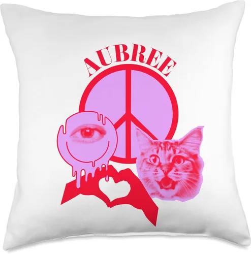 Miniatura 5 de Aubree Name Personalized Peace and Karma Co. Aubree - Almohada personalizada con el nombre "I Love Retro Cat Mom", 16 x 16 pulgadas, multicolor
