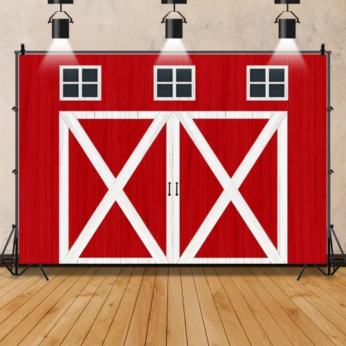 Telón de fondo rojo para puerta de granero para vaquero, suministros de fiesta de cumpleaños, granja occidental, regalos de amigos, Acción de