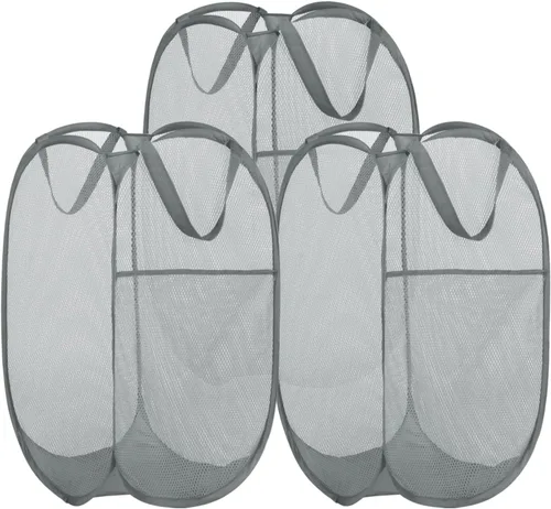 Miniatura 27 de BATTOO Cesta de lavandería emergente de malla fuerte de lujo con bolsillo lateral, plegable para cuarto de lavandería, baño, habitación de niños