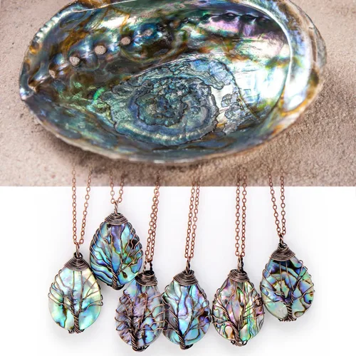Miniatura 4 de Hand Wrapped Abalone Shell Tree of Life Pendant Necklace Small, Bronze Wire
