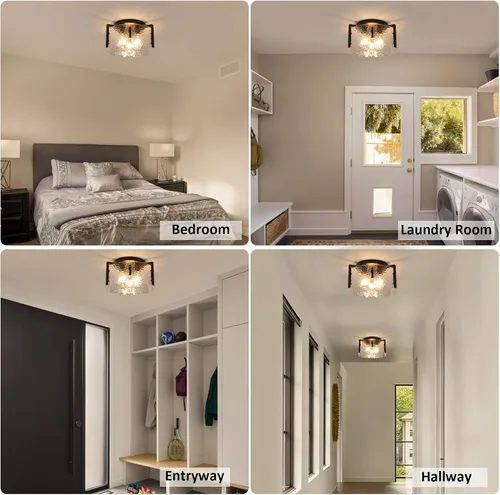 Miniatura 7 de Lámpara de techo negra de montaje empotrado, lámpara de entrada moderna de 3 luces, montaje de techo, accesorios de iluminación de cocina, lámparas