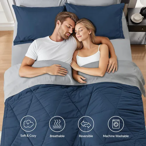 Miniatura 2 de BEDELITE Juego de edredón tamaño King de 7 piezas en una bolsa, juego de cama reversible de microfibra suave azul tranquilo con edredones, sábanas