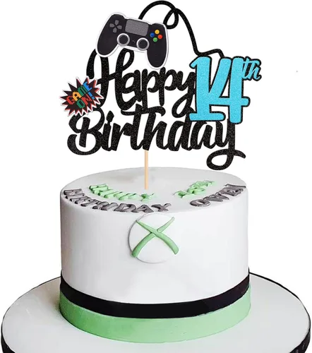 Miniatura 31 de 1 PCS Decoración para Pastel de Videojuegos Feliz Cumpleaños 14 con Purpurina, Palillo Decorativo de Pastel de Videojuegos Game On Controladores