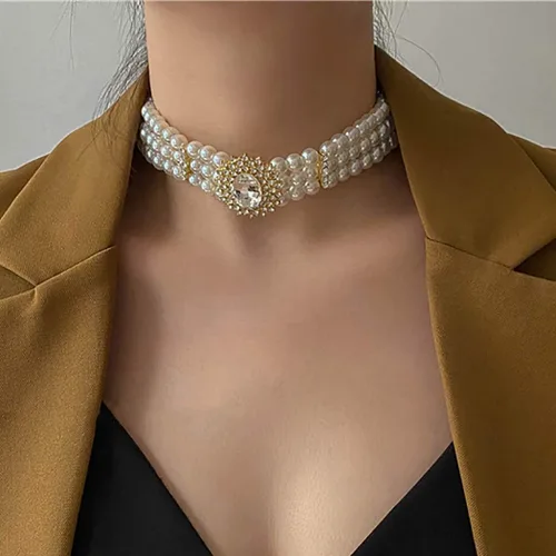 Miniatura 4 de ELABEST Collar de perlas para mujer, collar de diamantes de imitación, gargantilla de perlas de moda, cadena de tenis de moda, joyería de dama