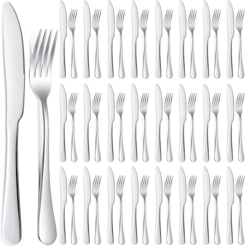 Miniatura 7 de Nuenen Juego de cubiertos de 50 tenedores de acero inoxidable, tenedores y cuchillos, cubiertos para cocina, restaurante