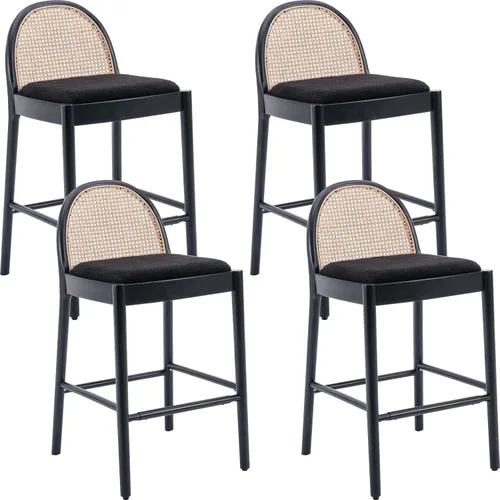 Miniatura 27 de Ya-Home Juego de 2 taburetes de bar de mediados de siglo, taburetes de bar de 26 pulgadas con respaldo de ratán Sherpa de altura de mostrador