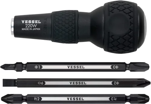 VESSEL BALL GRIP Destornillador intercambiable con puntas hexagonales de 1/4" (Puntas 3 piezas (+1, +3 / +2, -6 / PZ2, PZ3) JUEGO. 220W3J1)