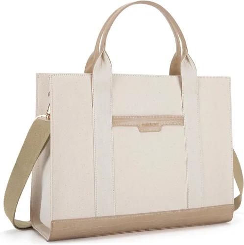 Miniatura 10 de Missnine Bolsa de mano para laptop de 15.6 pulgadas, bolsa de hombro para laptop de lona, bolsas de trabajo, cartera de mano informal, maletín