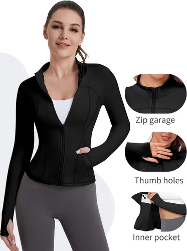 Miniatura 4 de VUTRU Zip UP Solid Sports Lightweight Track Workout Yoga Cropped Athletic Jacekts with Zipper Pockets