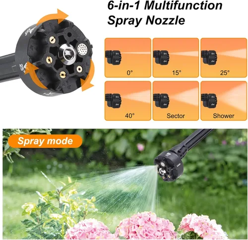 Miniatura 5 de Lavadora a presión inalámbrica portátil, 600PSI Lavadora de coche de mano dos baterías 21V Rechargeable 2.0Ah Powered Pressure Washer, 6-in-1