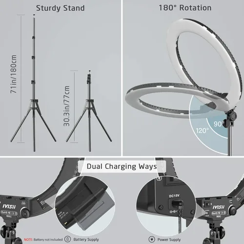 Miniatura 5 de Anillo de luz de 18 pulgadas con soporte, 60 W bicolor 3000-5800K anillo de luces profesionales con trípode para maquillaje Vlog, anillo grande
