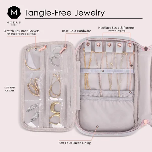 Miniatura 2 de MODUS BAGS Organizador de joyas de viaje, estuche de gran capacidad para aretes sin enredos, collares, almacenamiento de anillos